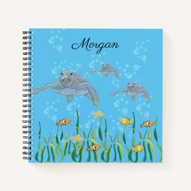 Sea Turtle Colourful Original Drawing Personalized Notebook (Front)