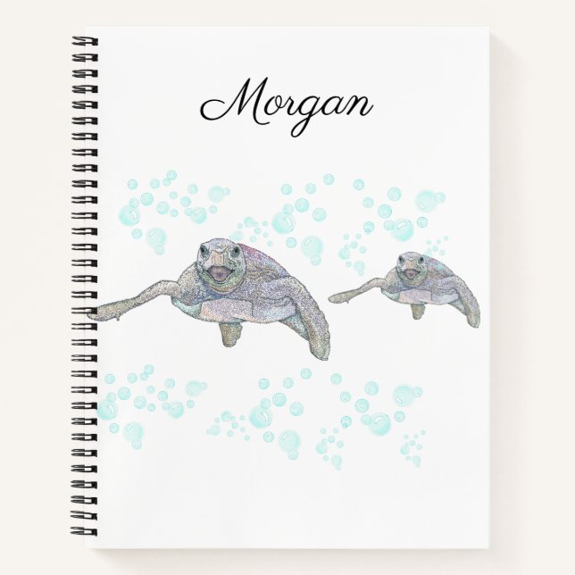 Sea Turtle Colourful Original Drawing Personalized Notebook (Front)