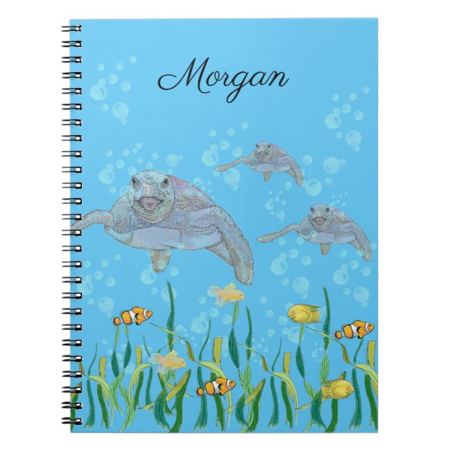 Sea Turtle Colourful Original Drawing Personalized Notebook (Front)