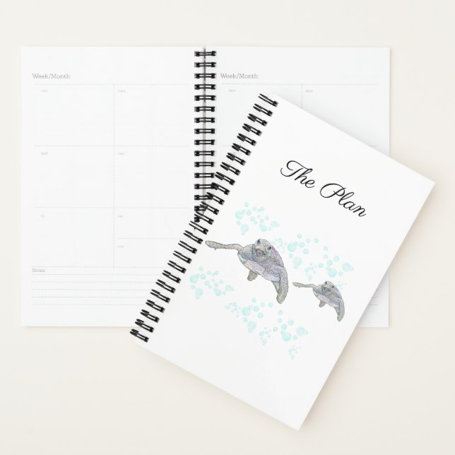 Sea Turtle Colourful Original Drawing Personalized Planner (Display)