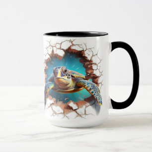 Sea turtle coming out from a wall mug