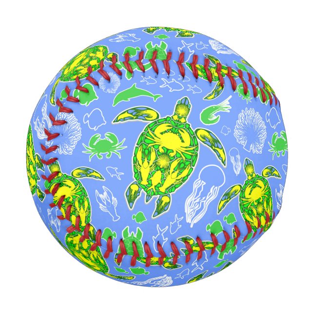 Sea Turtle Coral Reef Marine Life Symbol  Baseball (Front Left)
