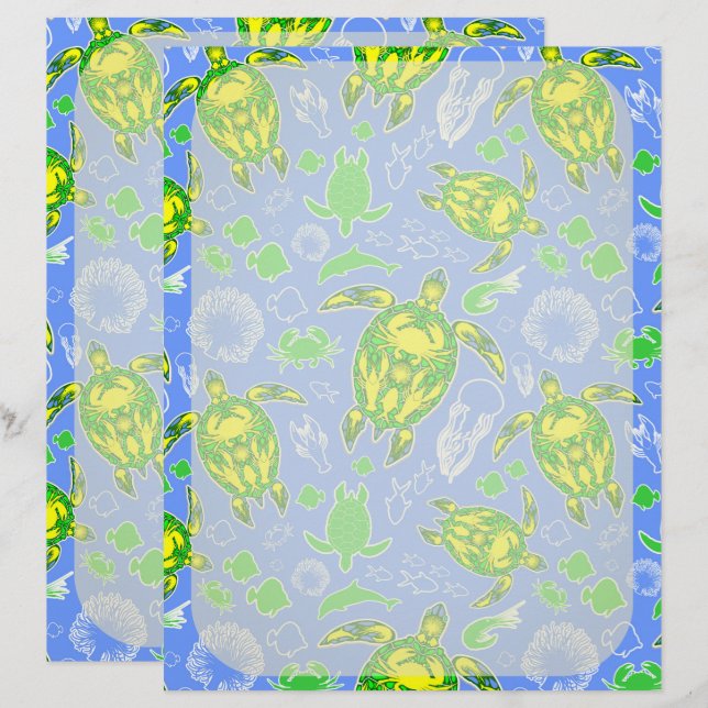 Sea Turtle Coral Reef Marine Life Symbol  Letterhead (Front/Back)