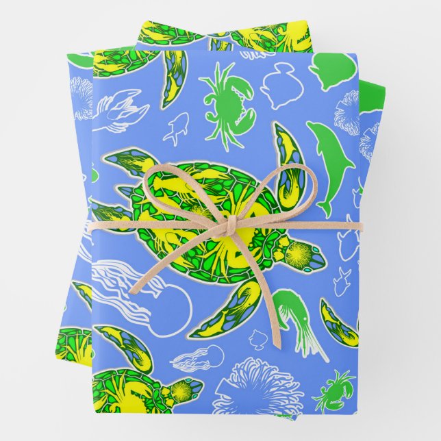 Sea Turtle Coral Reef Marine Life Symbol  Wrapping Paper Sheet (In situ)