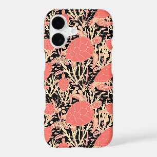 Sea Turtle Coral Reef on Black Patterned