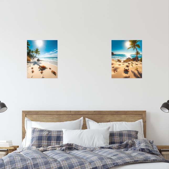 Sea Turtle & Crabs on Tropical Beach – Serene Ocea (Bedroom)