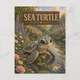 Sea Turtle Cute Baby Storybook Nursery Animal Postcard