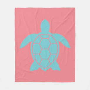 Sea Turtle Design in Ocean Seafoam Green Blue Fleece Blanket