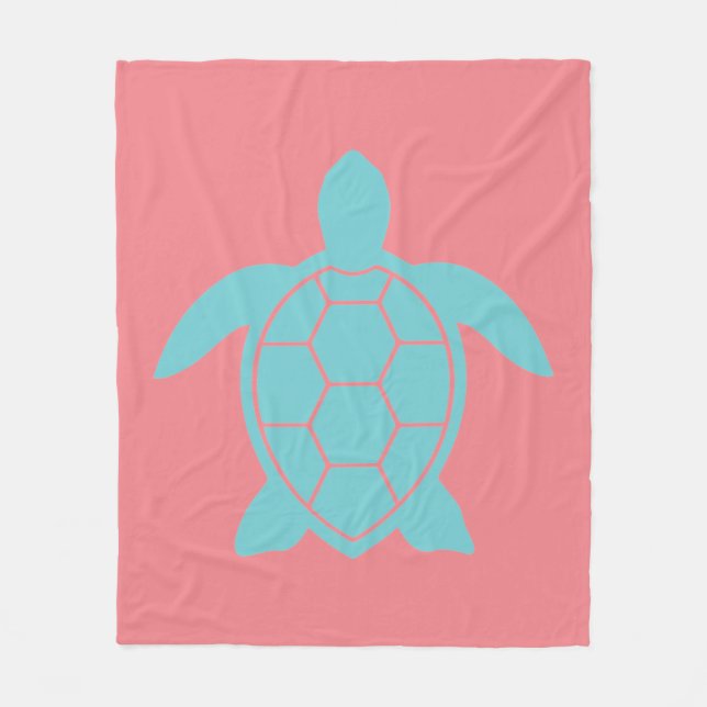 Sea Turtle Design in Ocean Seafoam Green Blue Fleece Blanket (Front)