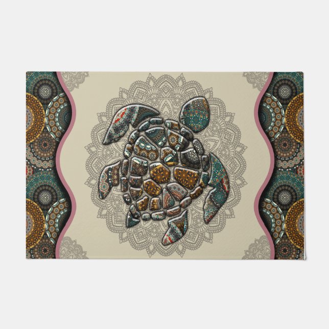 Sea Turtle Doormat, Turtle Welcome Mat (Front)
