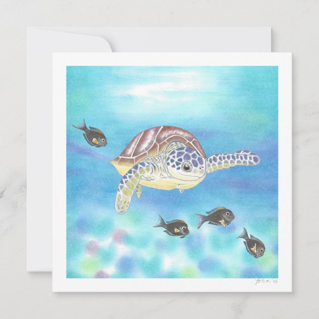 Sea Turtle Drawing Art Flat Thank you / Note Card (Front)