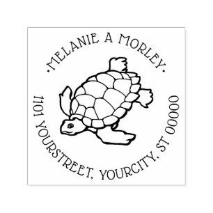 Sea Turtle Drawing Beach Ocean Round Name Address Self-inking Stamp