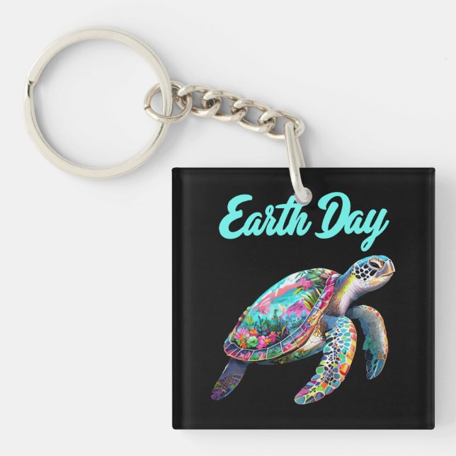 Sea Turtle Earth Day Save The Earth  Keychain (Front)