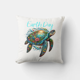 Sea Turtle Earth Day Throw Pillow