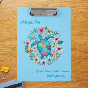 Sea Turtle Floral Boho School Office Name Clipboard
