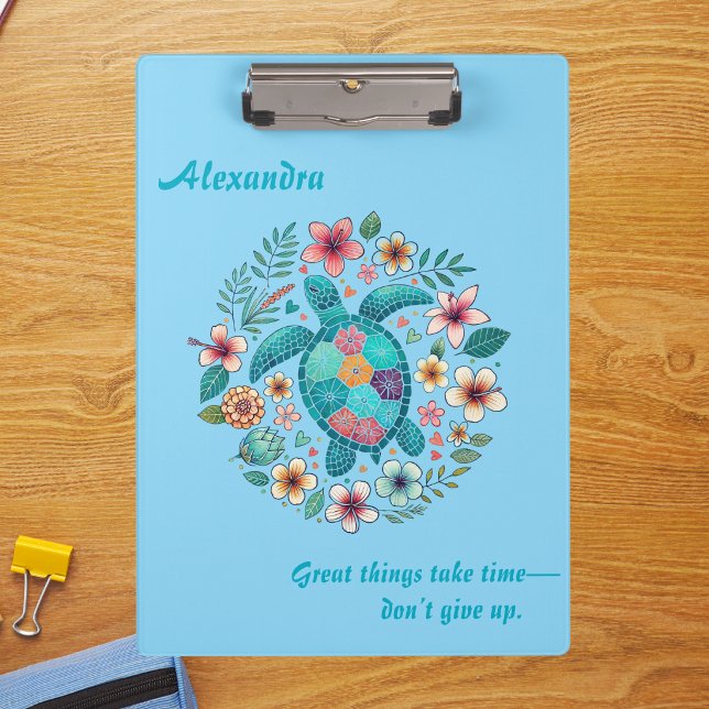 Sea Turtle Floral Boho School Office Name  Clipboard (Creator Uploaded)