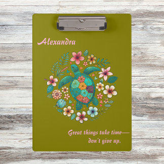 Sea Turtle Floral Boho School Office Name Clipboard