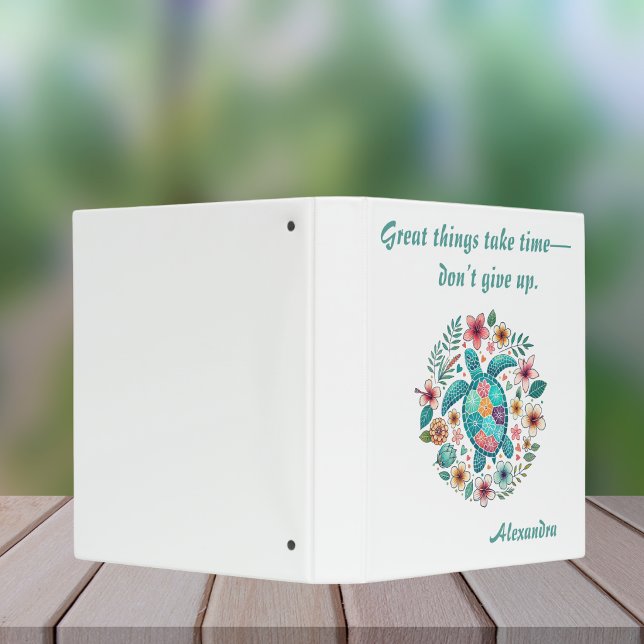 Sea Turtle Floral Boho School Office with Name Binder (Creator Uploaded)