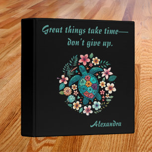 Sea Turtle Floral Boho School Office with Name Binder