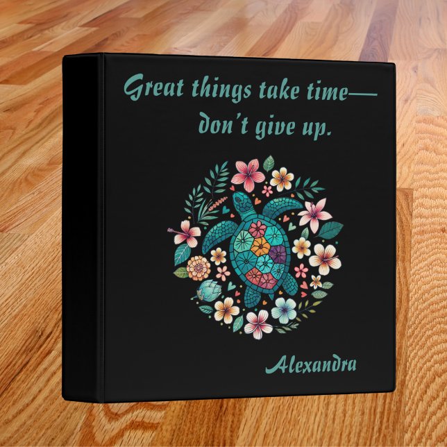 Sea Turtle Floral Boho School Office with Name Binder (Creator Uploaded)