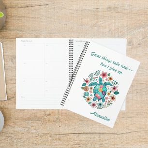 Sea Turtle Floral Boho School Office with Name Planner