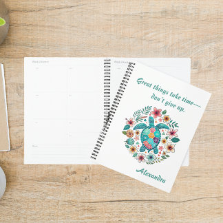Sea Turtle Floral Boho School Office with Name Planner