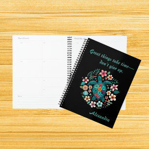 Sea Turtle Floral Boho School Office with Name Planner