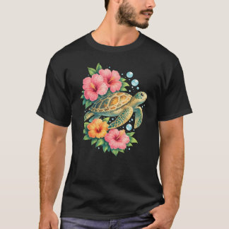 Sea Turtle Floral Tropical Ocean Turtle T-Shirt