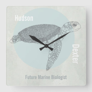 Sea Turtle For Beach House or Marine Biologist's Square Wall Clock