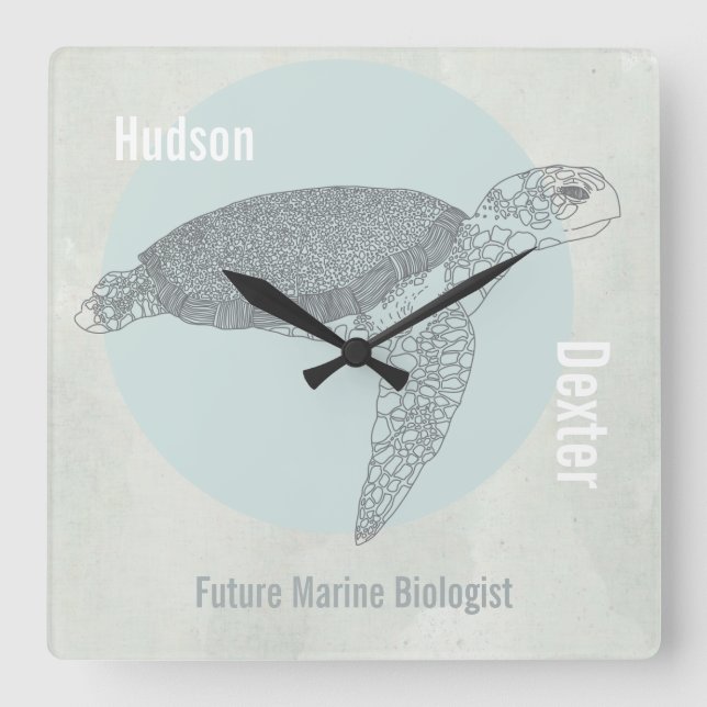 Sea Turtle For Beach House or Marine Biologist's Square Wall Clock (Front)