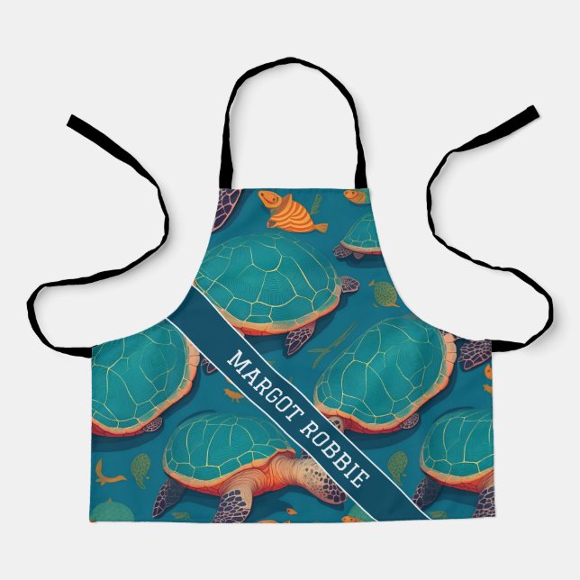Sea turtle Geometric Colourful Personalized Patter Apron (Front)