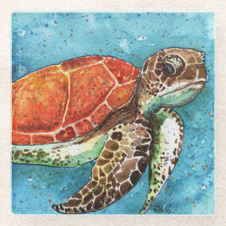 sea turtle glass coaster