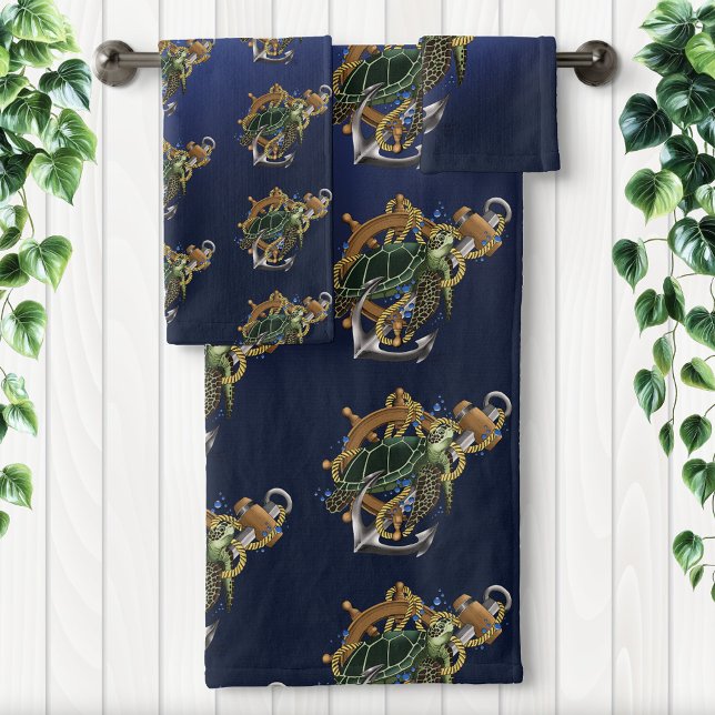 Sea Turtle Green Blue Bath Towel Set (Creator Uploaded)