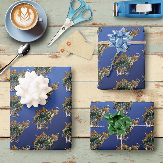 Sea Turtle Green Blue Wrapping Paper Sheet (Creator Uploaded)