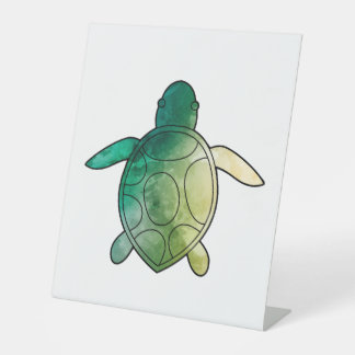 Sea Turtle green watercolor Pedestal Sign