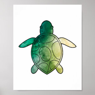 Sea Turtle green watercolor Poster