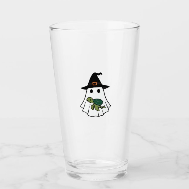 Sea Turtle Halloween Ghost Witch Hat Animal Lovers Glass (Front)