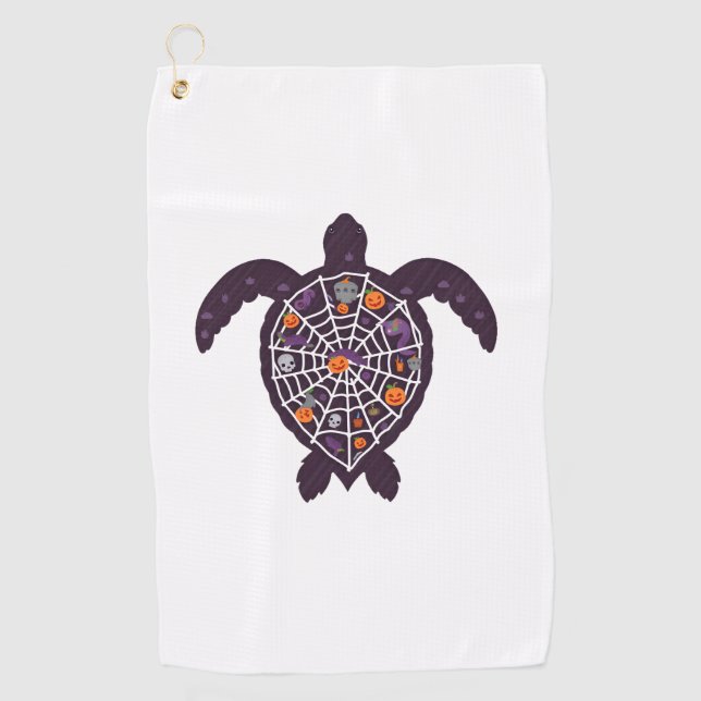 Sea Turtle Halloween Spider-web Pumpkin Ghost Hall Golf Towel (Front)