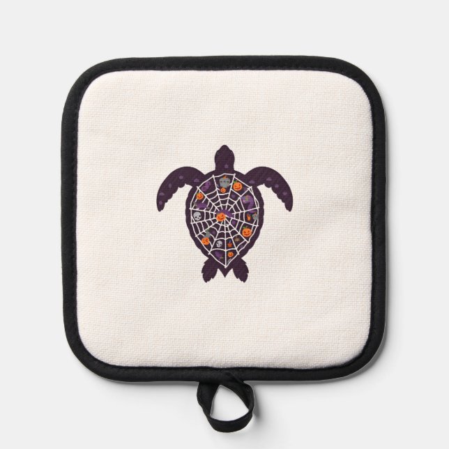 Sea Turtle Halloween Spider-web Pumpkin Ghost Hall Pot Holder (Front)
