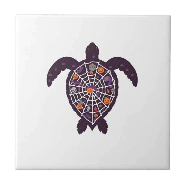 Sea Turtle Halloween Spider-web Pumpkin Ghost Hall Tile (Front)