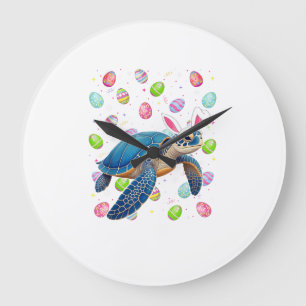 Sea Turtle Happy Easter Egg Hunt Bunny Ear Sea Tur Large Clock