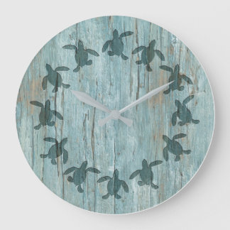 Sea Turtle Hatchling Wood Pattern Wall Clock