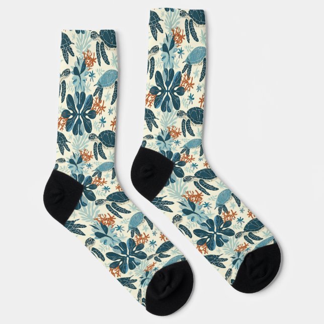 Sea Turtle Hawaiian Beach Vibes Socks (Right)