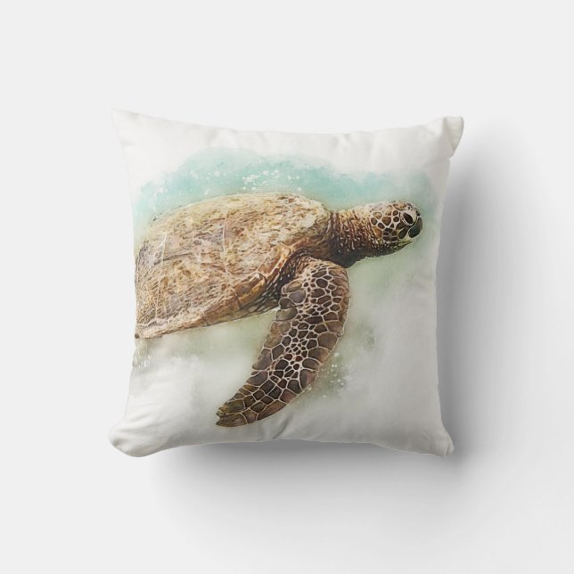 Sea Turtle - Hawaiian Green Sea Turtle Watercolor Throw Pillow (Front)