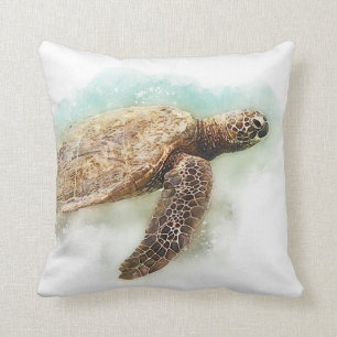 Sea Turtle - Hawaiian Green Sea Turtle Watercolor Throw Pillow