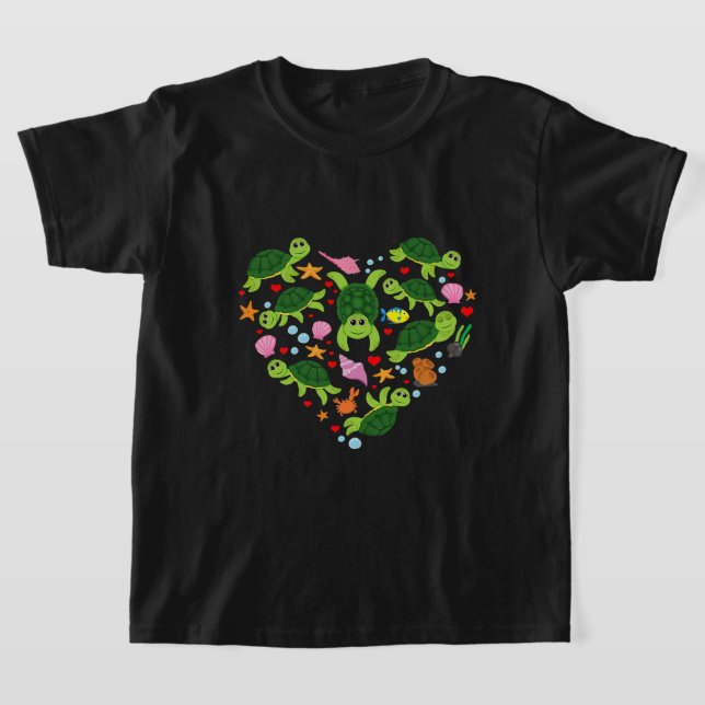 Sea Turtle Heart Valentines Day Cute Boys Girls Ki T-Shirt (Laydown)