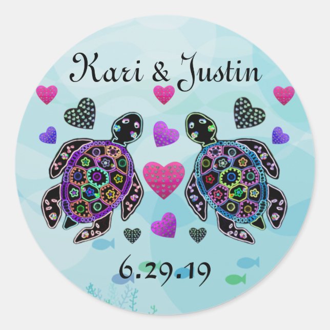 Sea Turtle Hearts Custom Stickers (Front)