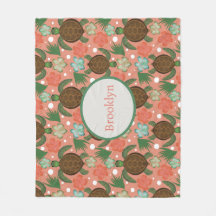 Sea Turtle & Hibiscus Coral Pink Floral