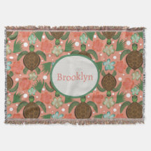 Sea Turtle & Hibiscus Coral Pink Floral Nursery 