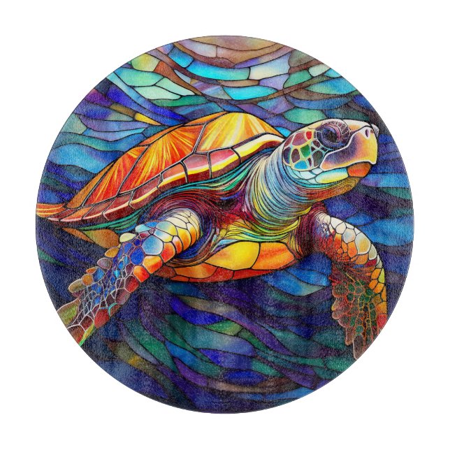 Sea turtle honu Stained glass art Cutting Board (Front)